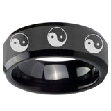 10mm Multiple Yin Yang Beveled Edges Black Tungsten Carbide Personalized Ring