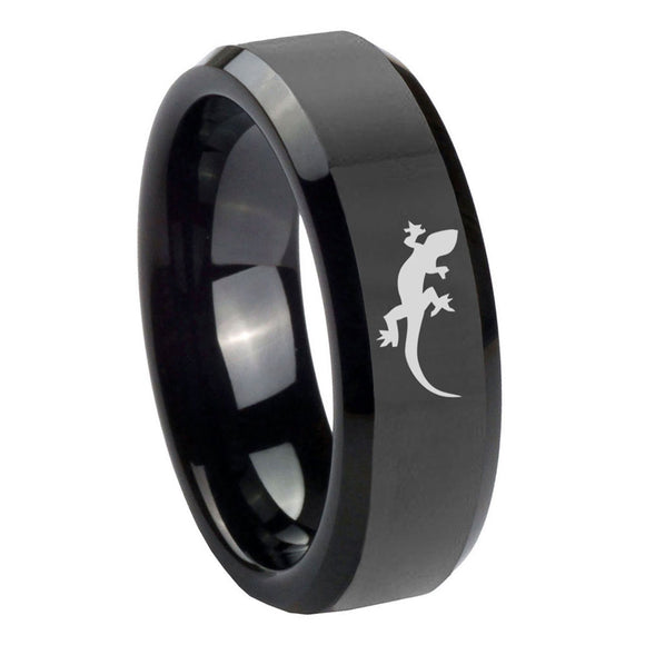 10mm Lizard Beveled Edges Black Tungsten Carbide Wedding Band Mens