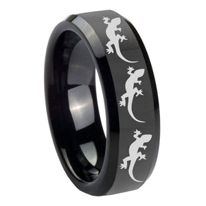 10mm Multiple Lizard Beveled Edges Black Tungsten Carbide Men's Bands Ring