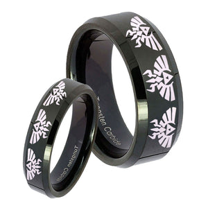 His Hers Multiple Zelda Skyward Sword Beveled Black Tungsten Men Ring Set