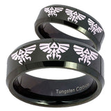 His Hers Multiple Zelda Skyward Sword Beveled Black Tungsten Men Ring Set