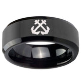 10mm Anchor Beveled Edges Black Tungsten Carbide Mens Wedding Ring