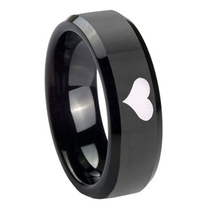 10mm Heart Beveled Edges Black Tungsten Carbide Men's Wedding Ring