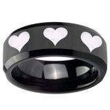 10mm Multiple Heart Beveled Edges Black Tungsten Wedding Engagement Ring
