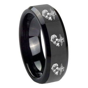 10mm Multiple Marine Beveled Edges Black Tungsten Carbide Mens Engagement Band