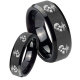 His Hers Multiple Marine Beveled Edges Black Tungsten Mens Promise Ring Set