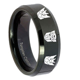 10mm Transformers Autobot Decepticon Beveled Edges Black Tungsten Mens Ring Engraved