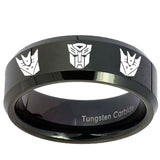 10mm Transformers Autobot Decepticon Beveled Edges Black Tungsten Mens Ring Engraved