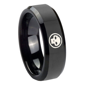 10mm Skull Beveled Edges Black Tungsten Carbide Mens Ring Engraved