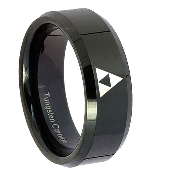 10mm Zelda Triforce Beveled Edges Black Tungsten Carbide Rings for Men
