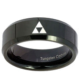 10mm Zelda Triforce Beveled Edges Black Tungsten Carbide Rings for Men