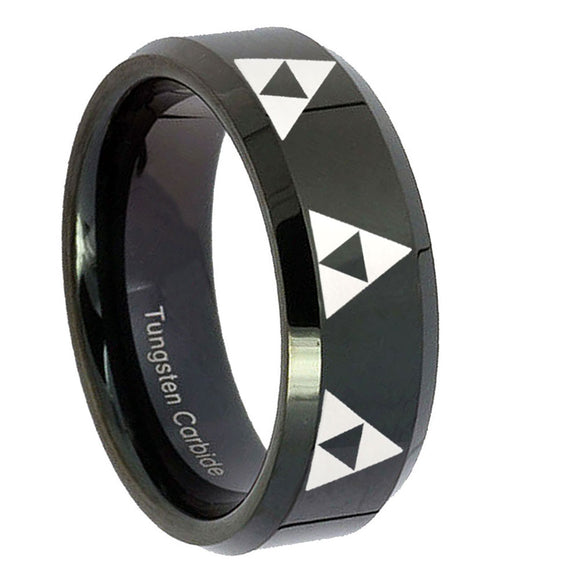10mm Multiple Zelda Triforce Beveled Edges Black Tungsten Men's Wedding Ring
