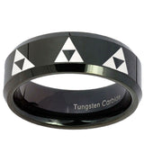 10mm Multiple Zelda Triforce Beveled Edges Black Tungsten Men's Wedding Ring