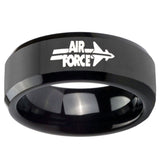 10MM Air Force Glossy Black Beveled Edges Tungsten Carbide Men's Ring