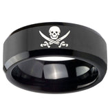 10mm Skull Pirate Beveled Edges Black Tungsten Carbide Mens Ring