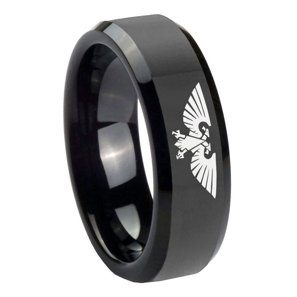 10mm Aquila Beveled Edges Black Tungsten Carbide Wedding Bands Ring