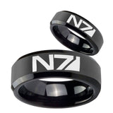 His Hers N7 Design Beveled Edges Black Tungsten Promise Ring Set