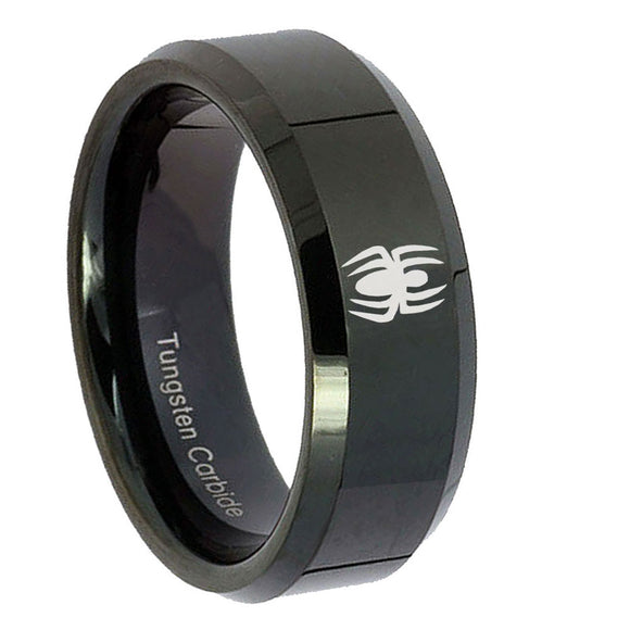 10mm Spiderman Beveled Edges Black Tungsten Carbide Mens Bands Ring