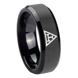 10mm Masonic Triple Beveled Edges Black Tungsten Carbide Custom Mens Ring