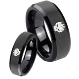 His Hers Offspring Beveled Edges Black Tungsten Men's Engagement Ring Set