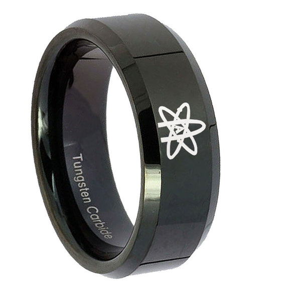 10mm American Atheist Beveled Edges Black Tungsten Carbide Mens Ring Engraved