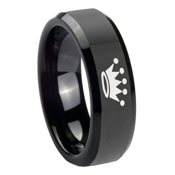 10mm Crown Beveled Edges Black Tungsten Carbide Personalized Ring