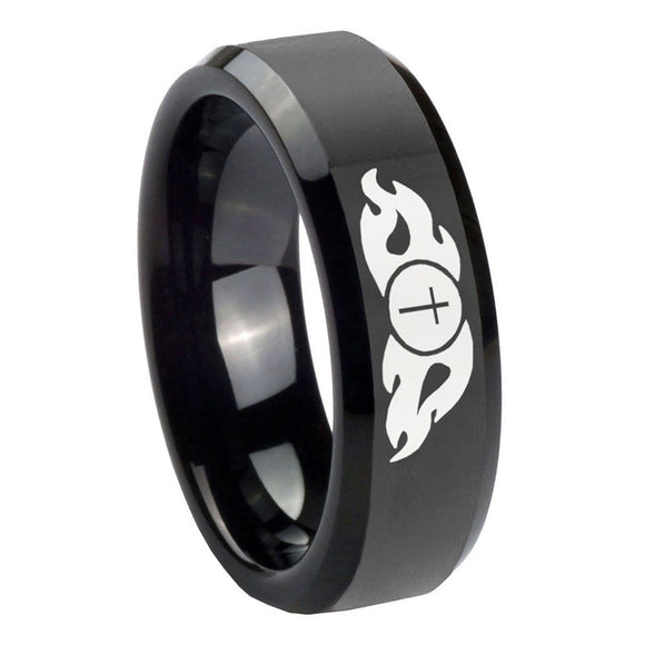 10mm Flamed Cross Beveled Edges Black Tungsten Carbide Men's Engagement Band