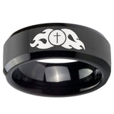 10mm Flamed Cross Beveled Edges Black Tungsten Carbide Men's Engagement Band