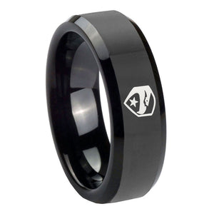 10mm GI Joe Eagle Beveled Edges Black Tungsten Carbide Mens Engagement Ring