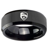 10mm GI Joe Eagle Beveled Edges Black Tungsten Carbide Mens Engagement Ring