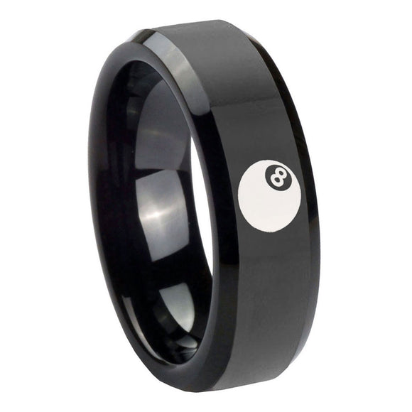 10mm 8 Ball Beveled Edges Black Tungsten Carbide Mens Wedding Ring