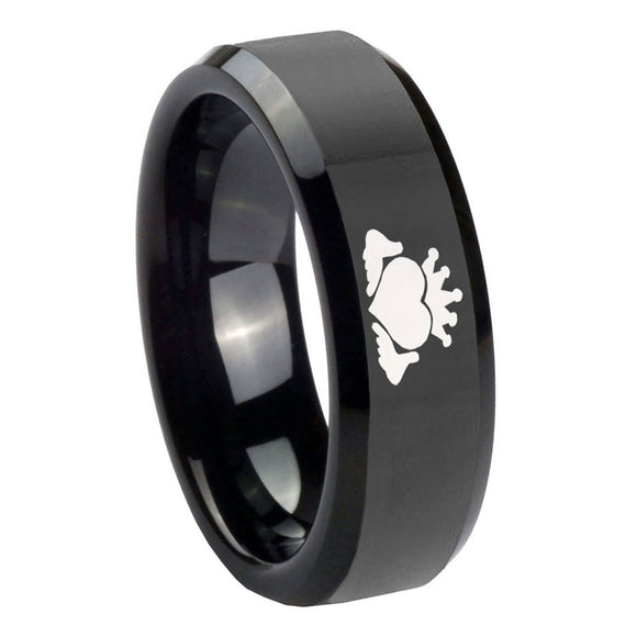 10mm Claddagh Design Beveled Edges Black Tungsten Carbide Men's Wedding Ring