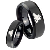 His Hers Claddagh Design Beveled Edges Black Tungsten Wedding Band Mens Set