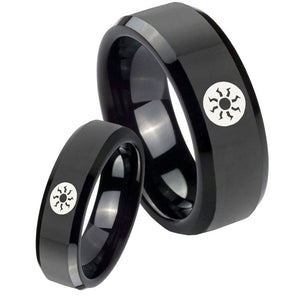 His Hers Magic The Gathering Beveled Black Tungsten Mens Anniversary Ring Set