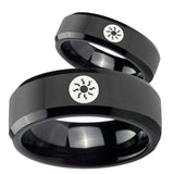 His Hers Magic The Gathering Beveled Black Tungsten Mens Anniversary Ring Set