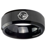 10mm Mario Boo Ghost Beveled Edges Black Tungsten Carbide Men's Promise Rings