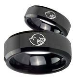 His Hers Mario Boo Ghost Beveled Edges Black Tungsten Mens Ring Personalized Set