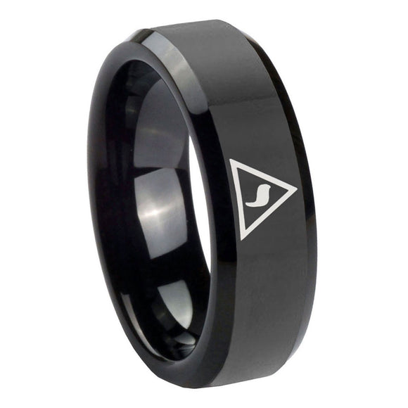 10mm Masonic Yod Beveled Edges Black Tungsten Carbide Wedding Engagement Ring