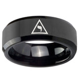 10mm Masonic Yod Beveled Edges Black Tungsten Carbide Wedding Engagement Ring
