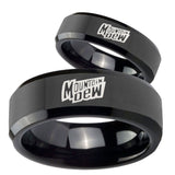 His Hers Mountain Dew Beveled Edges Black Tungsten Mens Ring Engraved Set