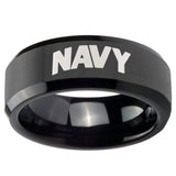 10mm Navy Beveled Edges Black Tungsten Carbide Men's Wedding Band