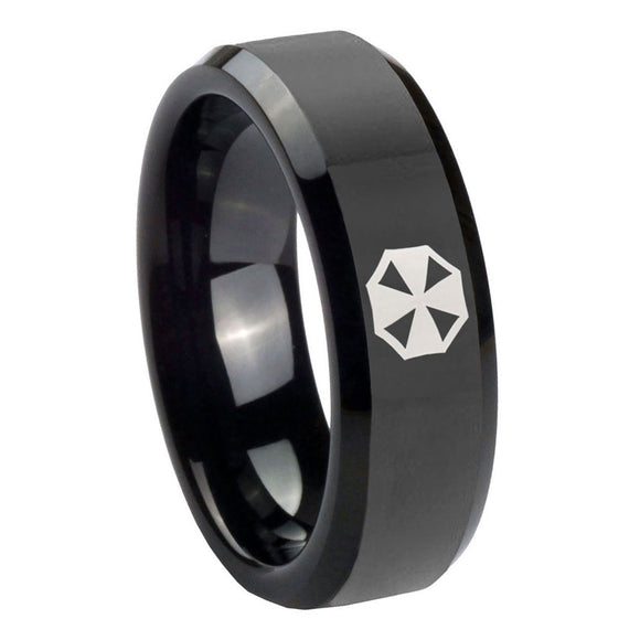 10mm Resident Evil Beveled Edges Black Tungsten Carbide Personalized Ring