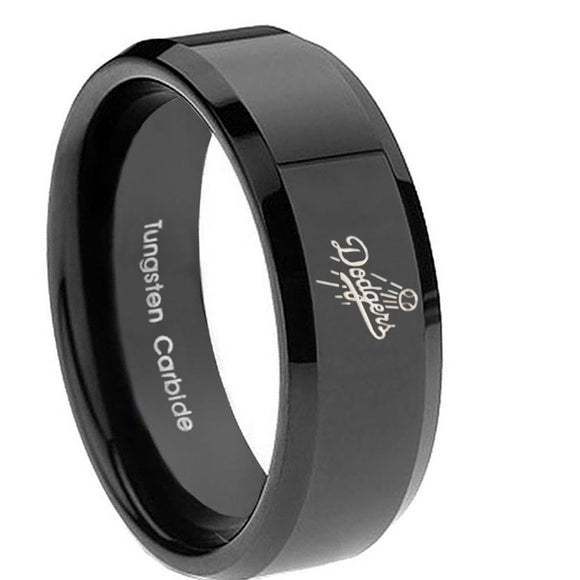 10mm LA Dogers MLB Baseball Beveled Edges Black Tungsten Mens Ring Engraved