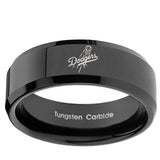 10mm LA Dogers MLB Baseball Beveled Edges Black Tungsten Mens Ring Engraved