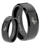 His Hers LA Dogers MLB Baseball Beveled Black Tungsten Men's Wedding Band Set