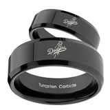 His Hers LA Dogers MLB Baseball Beveled Black Tungsten Men's Wedding Band Set