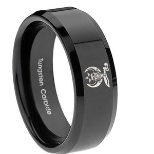 10mm Masonic Shriners Beveled Edges Black Tungsten Mens Ring Personalized