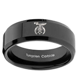 10mm Masonic Shriners Beveled Edges Black Tungsten Mens Ring Personalized