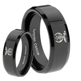 His Hers Masonic Shriners Beveled Edges Black Tungsten Men's Wedding Ring Set