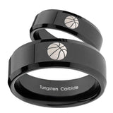 His Hers Basketball Beveled Edges Black Tungsten Men's Wedding Ring Set